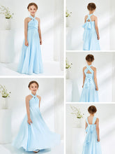 A-line Halter Neckline Sleeveless Junior Bridesmaid Dresses Sky Blue