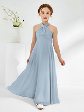 A-line Halter Neckline Sleeveless Junior Bridesmaid Dresses Dusty Blue