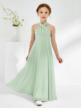 A-line Halter Neckline Sleeveless Junior Bridesmaid Dresses Dusty Sage