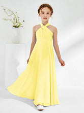 A-line Halter Neckline Sleeveless Junior Bridesmaid Dresses Lemon
