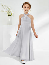 A-line Halter Neckline Sleeveless Junior Bridesmaid Dresses Silver