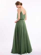 Spaghetti Strap Scoop Chiffon Dresses with Slit Olive Green