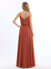 Spaghetti Strap Scoop Chiffon Dresses with Slit Rust