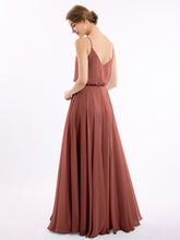 Spaghetti Strap Scoop Chiffon Dresses with Slit Terracotta