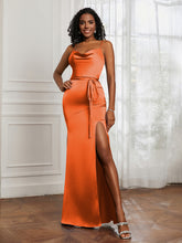 Square Sheath Floor-length Dress With Belt Burnt Orange