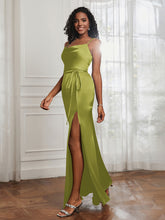 Square Sheath Floor-length Dress With Belt Clover
