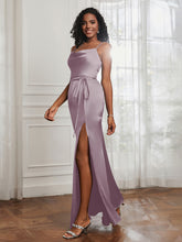 Square Sheath Floor-length Dress With Belt Dusk