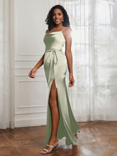 Square Sheath Floor-length Dress With Belt Dusty Sage