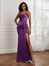 Square Sheath Floor-length Dress With Belt Grape