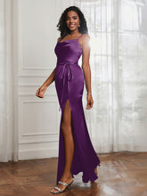 Square Sheath Floor-length Dress With Belt Grape