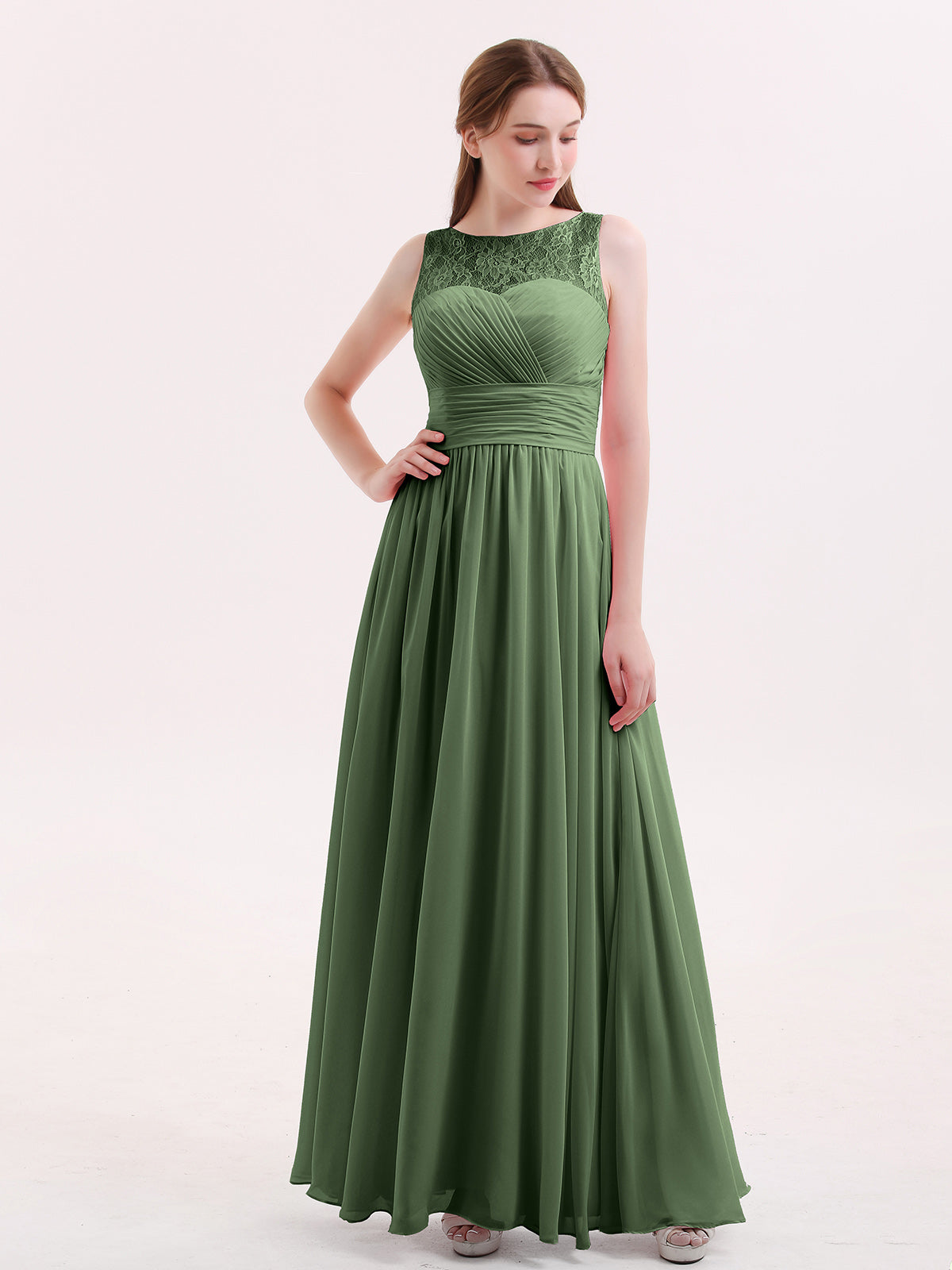 Long Lace Cap Sleeves Chiffon Gown with V Neck Dark Green Plus Size