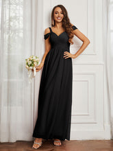 Cap Sleeve Tulle Ruched Floor-length Dress Black