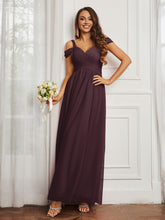 Cap Sleeve Tulle Ruched Floor-length Dress Cabernet