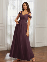 Cap Sleeve Tulle Ruched Floor-length Dress Cabernet