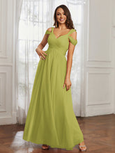 Cap Sleeve Tulle Ruched Floor-length Dress Clover