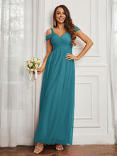 Cap Sleeve Tulle Ruched Floor-length Dress Jade
