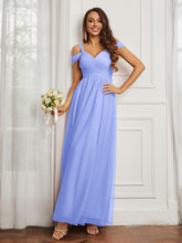 Cap Sleeve Tulle Ruched Floor-length Dress Lavender
