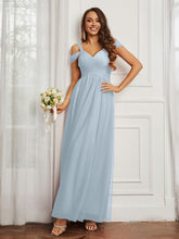 Cap Sleeve Tulle Ruched Floor-length Dress Mist