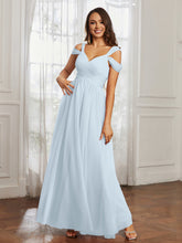 Cap Sleeve Tulle Ruched Floor-length Dress Mist