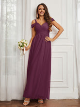Cap Sleeve Tulle Ruched Floor-length Dress Mulberry