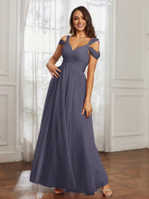 Cap Sleeve Tulle Ruched Floor-length Dress Stormy