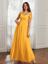 Cap Sleeve Tulle Ruched Floor-length Dress Tangerine