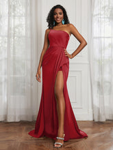 One Shoulder Ruched Sleeveless Dress With Slit Burgundy