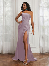 One Shoulder Ruched Sleeveless Dress With Slit Dusk
