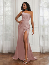 One Shoulder Ruched Sleeveless Dress With Slit Dusty Rose