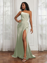One Shoulder Ruched Sleeveless Dress With Slit Dusty Sage