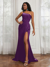 One Shoulder Ruched Sleeveless Dress With Slit Grape