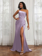 One Shoulder Ruched Sleeveless Dress With Slit Lilac