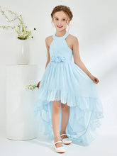 Asymmetrical A-line Junior Bridesmaid Dresses with Flower Sky Blue