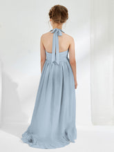 Asymmetrical A-line Junior Bridesmaid Dresses with Flower Dusty Blue