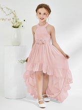 Asymmetrical A-line Junior Bridesmaid Dresses with Flower Dusty Rose