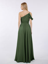One Shoulder Chiffon Long Bridesmaid Gowns-Olive Green Plus Size