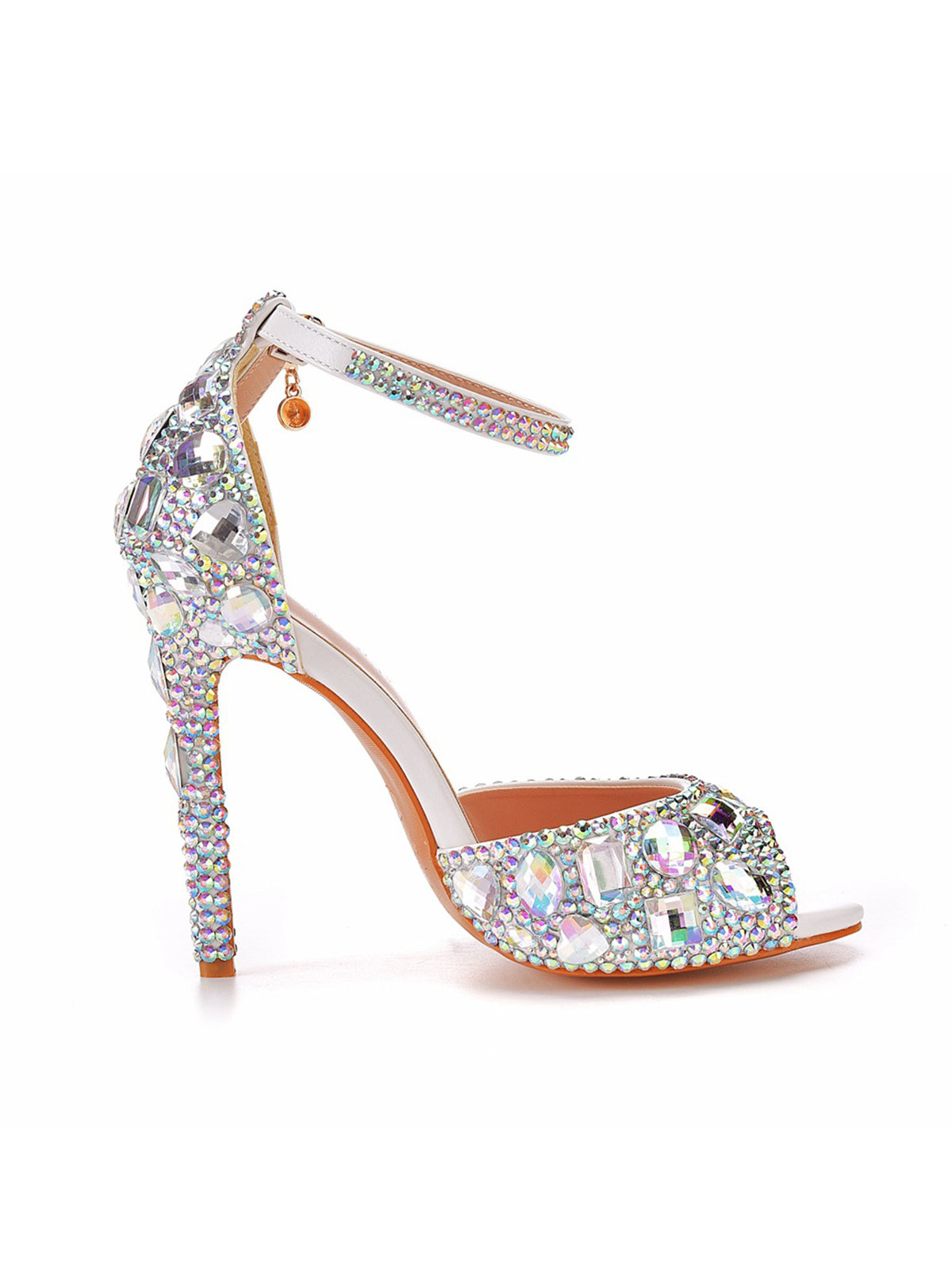 ohana309 Peep Toe Big colored rhinestones Ankle Strap Stiletto Heels