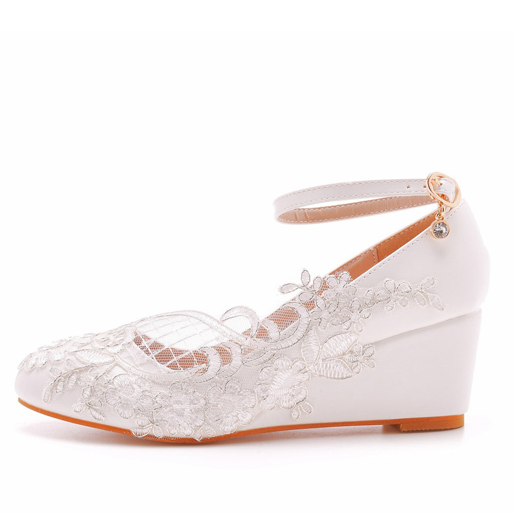 High Heels Round Toe Lace Women's Wedding Shoes