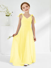 Sleeveless V-neck A-line Junior Bridesmaid Dresses Lemon