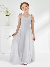 Sleeveless V-neck A-line Junior Bridesmaid Dresses Silver