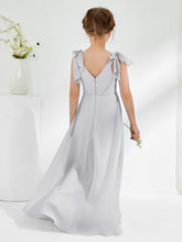 Sleeveless V-neck A-line Junior Bridesmaid Dresses Silver