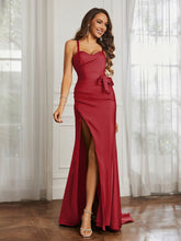 Sweetheart Neckline Spaghetti Straps Dress WIth Belt Burgundy