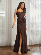 Sweetheart Neckline Spaghetti Straps Dress WIth Belt Chocolate