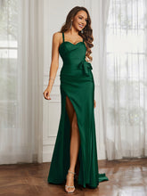 Sweetheart Neckline Spaghetti Straps Dress WIth Belt Dark Green
