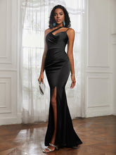 One Shoulder Backless Pleated Dress With Slit Black