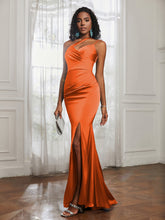 One Shoulder Backless Pleated Dress With Slit Burnt Orange Plus Size