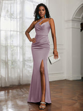 One Shoulder Backless Pleated Dress With Slit Dusk