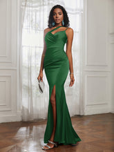 One Shoulder Backless Pleated Dress With Slit Emerald