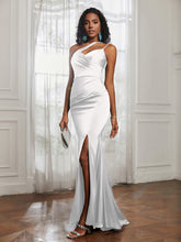 One Shoulder Backless Pleated Dress With Slit Ivory