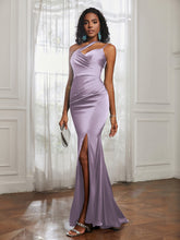 One Shoulder Backless Pleated Dress With Slit Lilac